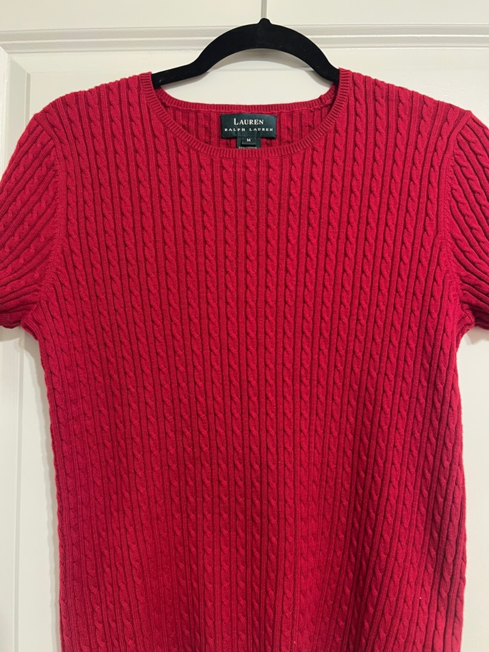 Lauren Ralph Lauren Red Cable Knit Short Sleeve Sweater